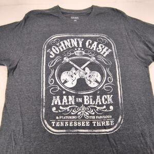 Johnny Cash Man In Black Band Crew Neck Short Sleeve Shirt Mens Size 2XL Gray